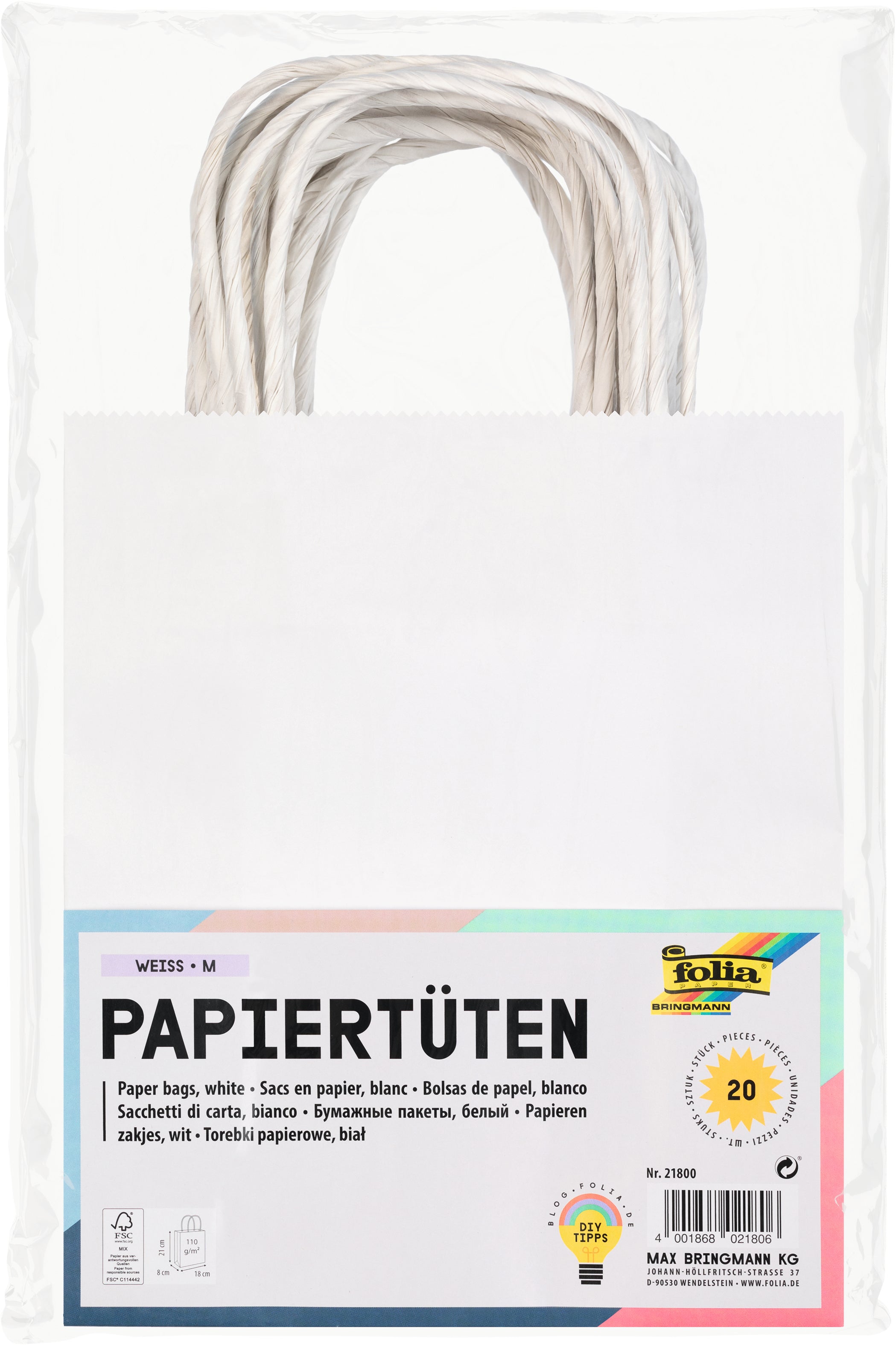 Papiertüten 18x21x8cm, Weiß Set 20