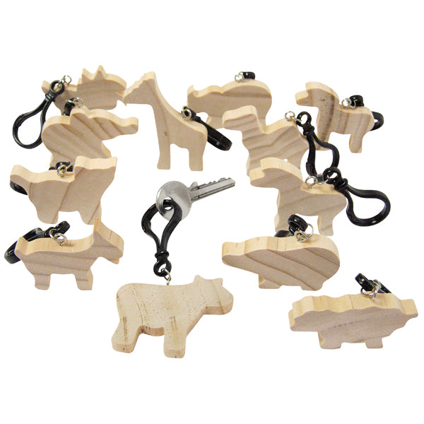 Holzfiguren Tiere Schlüsselanhänger Set 12